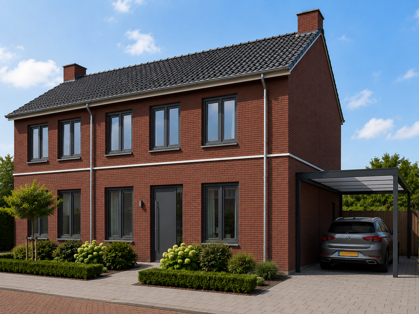 Illustration eines anthrazitfarbenen Carports